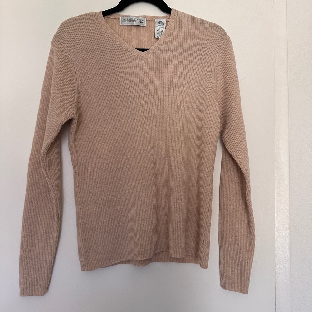 Valerie Stevens Beige Merino Wool Sweater